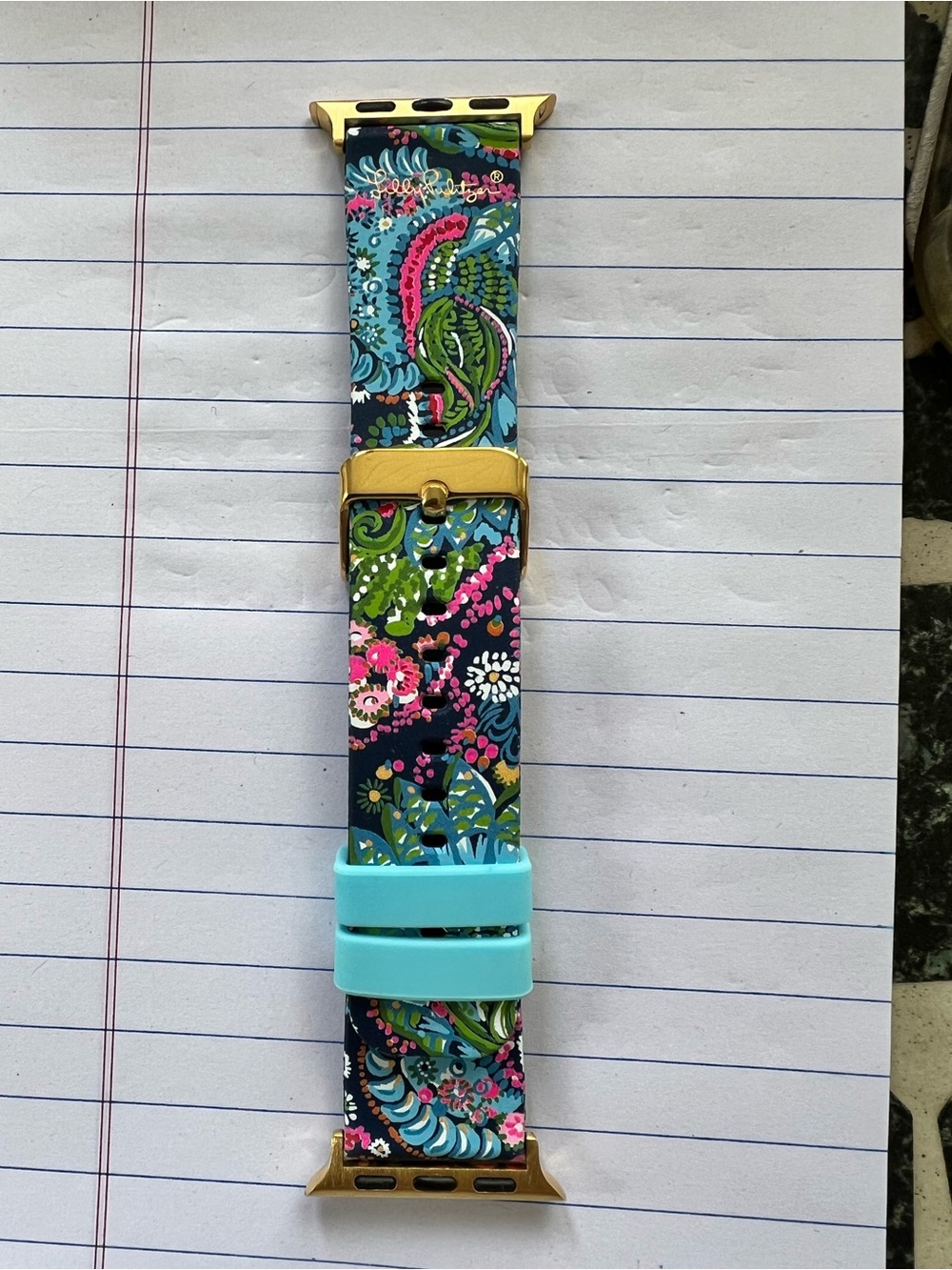 Lilly Pulitzer silicone Apple Watch band in floral paisley print aqua loop keep